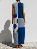 Women's Casual Retro Cotton-Linen Printed With Round Neck Sleeveless Maxi Dress ZMZ1257E8ZYY