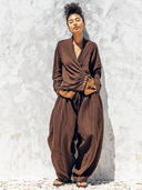 Women's Retro Casual Cotton Linen Long-Sleeved Top And Pants Set ZMZ1310E2ZJY