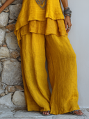 Women's Casual Solid Color Cotton Linen Vest And Trousers Two-Piece Set ZMZ1297E2XT
