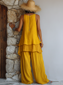 Women's Casual Solid Color Cotton Linen Vest And Trousers Two-Piece Set ZMZ1297E2XT