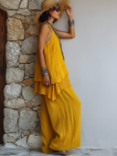 Women's Casual Solid Color Cotton Linen Vest And Trousers Two-Piece Set ZMZ1297E2XT