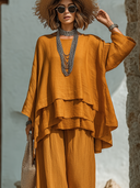 Women's Casual Cotton-Linen Long-Sleeve Crewneck T-Shirt ZMZ0404F9XT
