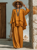 Women's Casual Cotton-Linen Long-Sleeve Crewneck T-Shirt ZMZ0404F9XT