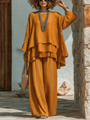 Women's Casual Cotton-Linen Long-Sleeve Top And Pants Two-Piece Set ZMZ1201E5XT