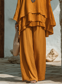 Women's Casual Cotton-Linen Long-Sleeve Top And Pants Two-Piece Set ZMZ1201E5XT