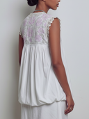 Women's Minimalist Elegant Style Linen-Cotton Blend Floral Embroidered Lace Trim Sleeveless Top ZMZ1340E2YZH