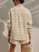 Women's Casual Vacation Style Linen-Cotton Blend Striped Shirt & Shorts Two-Piece Set ZMZ1393E8YZH