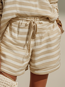 Women's Casual Vacation Style Linen-Cotton Blend Striped Shirt & Shorts Two-Piece Set ZMZ1393E8YZH