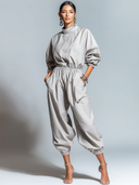 Women's Retro Casual Solid Color Simple High Neck Long Sleeve Jumpsuit ZMZ1444E7ZJY