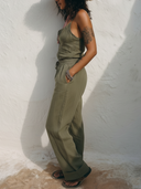 Women's Casual Vacation Style Linen-Cotton Blend Zip-Front Jumpsuit ZMZ1440E5YZH