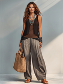 Women's Edgy Sleeveless Paneled Top And Wide-Leg Pants Set ZMZ1422E4SWL