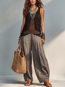 Women's Edgy Sleeveless Paneled Top And Wide-Leg Pants Set ZMZ1422E4SWL