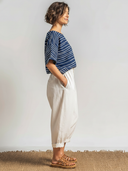 Women's Retro Casual Striped Print Short-Sleeve Top And Linen Pants Set ZMZ1301E7ZJY