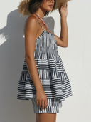 Women's Casual Vacation Style Stripe Tiered Cami & Shorts Two-Piece Set ZMZ1442E8YZH