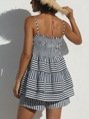 Women's Casual Vacation Style Stripe Tiered Cami & Shorts Two-Piece Set ZMZ1442E8YZH
