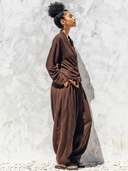 Women's Retro Casual Cotton Linen Long-Sleeved Top And Pants Set ZMZ1310E2ZJY