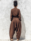 Women's Retro Casual Cotton Linen Long-Sleeved Top And Pants Set ZMZ1310E2ZJY