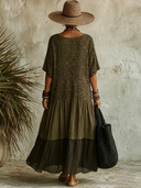 Women's Spliced Leopard Print V-Neck Short-Sleeve Maxi Dress ZMZ1462E6XT