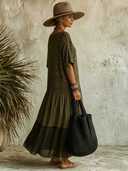 Women's Spliced Leopard Print V-Neck Short-Sleeve Maxi Dress ZMZ1462E6XT