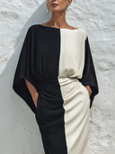 Women's Elegant Loose-Fit Color-Block Short-Sleeve Maxi Dress ZMZ1495E7XT