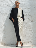 Women's Elegant Loose-Fit Color-Block Short-Sleeve Maxi Dress ZMZ1495E7XT