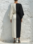 Women's Elegant Loose-Fit Color-Block Short-Sleeve Maxi Dress ZMZ1495E7XT