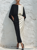 Women's Elegant Loose-Fit Color-Block Short-Sleeve Maxi Dress ZMZ1495E7XT