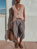 Women's Casual Effortless Bohemian Style Linen-Cotton & Knit Two-Piece Set ZMZ1505E2YZH