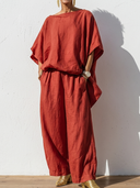 Women's Casual Effortless Loungewear Style Linen-Cotton Oversized Two-Piece Set ZMZ1554E0YZH