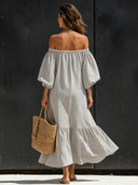 Women's Casual Vacation Striped Maxi Dress (Wearable As Off-the-Shoulder Or One-Shoulder) ZMZ1500E4SWL