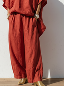 Women's Casual Effortless Loungewear Style Linen-Cotton Oversized Two-Piece Set ZMZ1554E0YZH