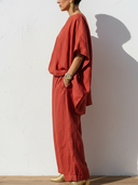 Women's Casual Effortless Loungewear Style Linen-Cotton Oversized Two-Piece Set ZMZ1554E0YZH