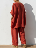 Women's Casual Effortless Loungewear Style Linen-Cotton Oversized Two-Piece Set ZMZ1554E0YZH