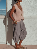 Women's Casual Effortless Bohemian Style Linen-Cotton & Knit Two-Piece Set ZMZ1505E2YZH