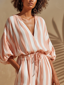 Women's Casual Vacation-Style Cotton Set: V-Neck Lantern-Sleeve Top And Elastic-Waist Wide-Leg Pants ZMZ1558E9ZYY