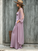 Women's Solid Color Satin Spaghetti Strap Long Dress With Sheer Jacket Two-Piece Set ZMZ1593E1XT