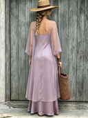 Women's Solid Color Satin Spaghetti Strap Long Dress With Sheer Jacket Two-Piece Set ZMZ1593E1XT