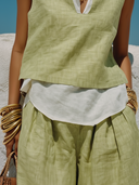 Women's Casual Vacation Style Linen-Cotton Sleeveless Top & Wide-Leg Pants Set ZMZ1554E3YZH