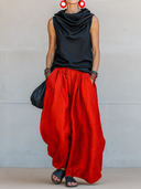 Women's Retro Casual Set: Cowl-Neck Satin Sleeveless Top And Cotton-Linen Wide-Leg Pants ZMZ1903E8ZYY