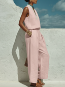 Women's Casual Vacation Style Linen-Cotton Blend Sleeveless Two-Piece Set ZMZ1860E8YZH