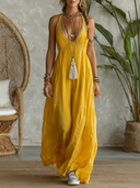 Women's Vacation-Style Solid-Color Halter Maxi Dress With Lace Paneling  ZMZ1909E9XT