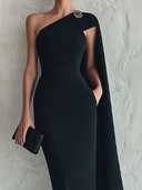 Women's Solid-Color One-Shoulder Maxi Dress With Streamer Detail ZMZ1918E7XT