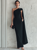 Women's Solid-Color One-Shoulder Maxi Dress With Streamer Detail ZMZ1918E7XT