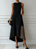 Women's Elegant Paneled Crew-Neck Sleeveless Midi Dress ZMZ1994E1XT