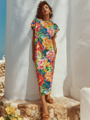 Women's Crew Neck Floral Print Short-Sleeve Midi Dress ZMZ1901E0XT
