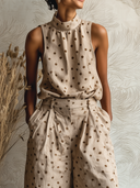 Women's Polka Dot Print Casual Sleeveless Top And Trousers Two-piece Set ZMZ1981E8XT