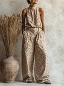 Women's Polka Dot Print Casual Sleeveless Top And Trousers Two-piece Set ZMZ1981E8XT