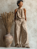 Women's Polka Dot Print Casual Sleeveless Top And Trousers Two-piece Set ZMZ1981E8XT