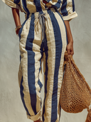 Women's Striped Print Collared Short-Sleeve Shirt And Trousers Two-Piece Set ZMZ1990E6XT