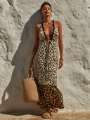 Women's Resort Leopard Print Backless Pleated Maxi Dress ZMZ1911E0XT